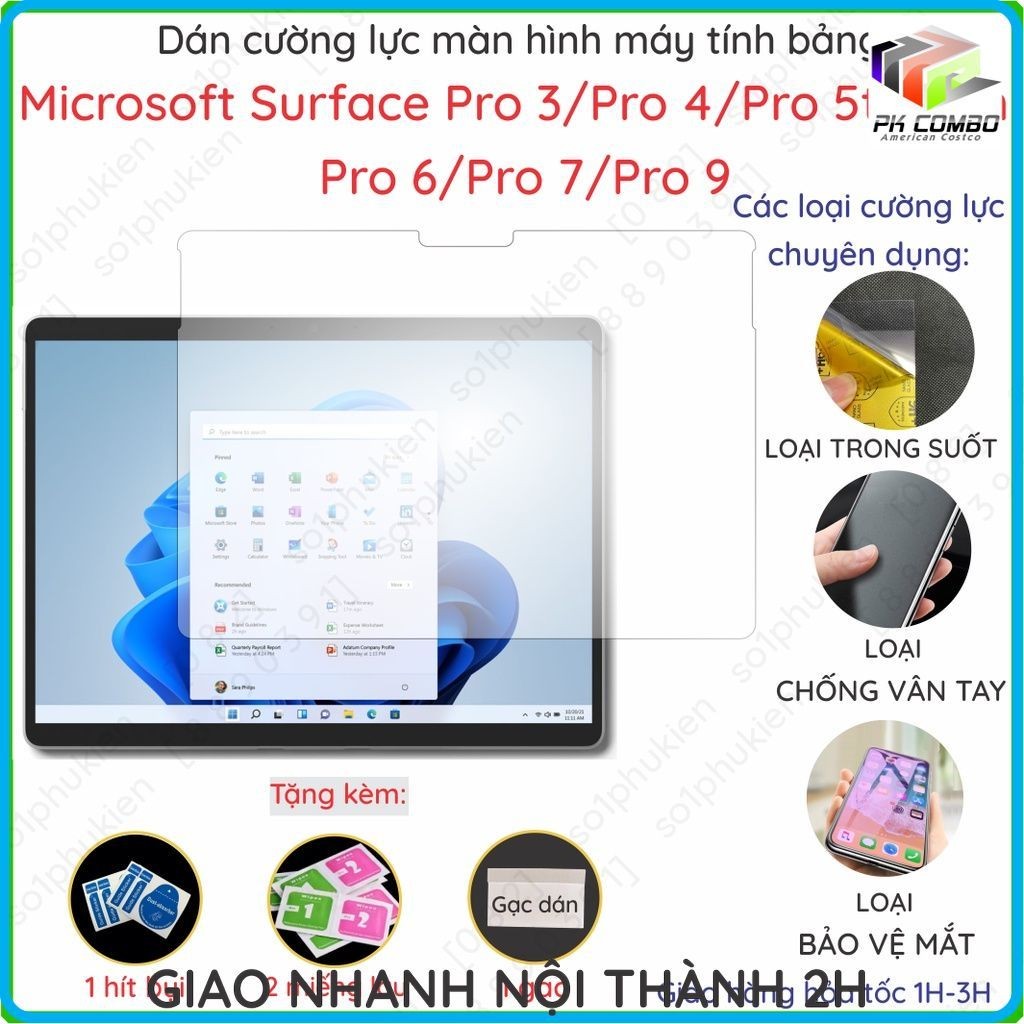 Kính cường lực Microsoft Surface Pro 3 4 5th gen 6 7 Plus (7+) 9/ X và dán cường lực dẻo nano trong suốt,nhám chống vtay