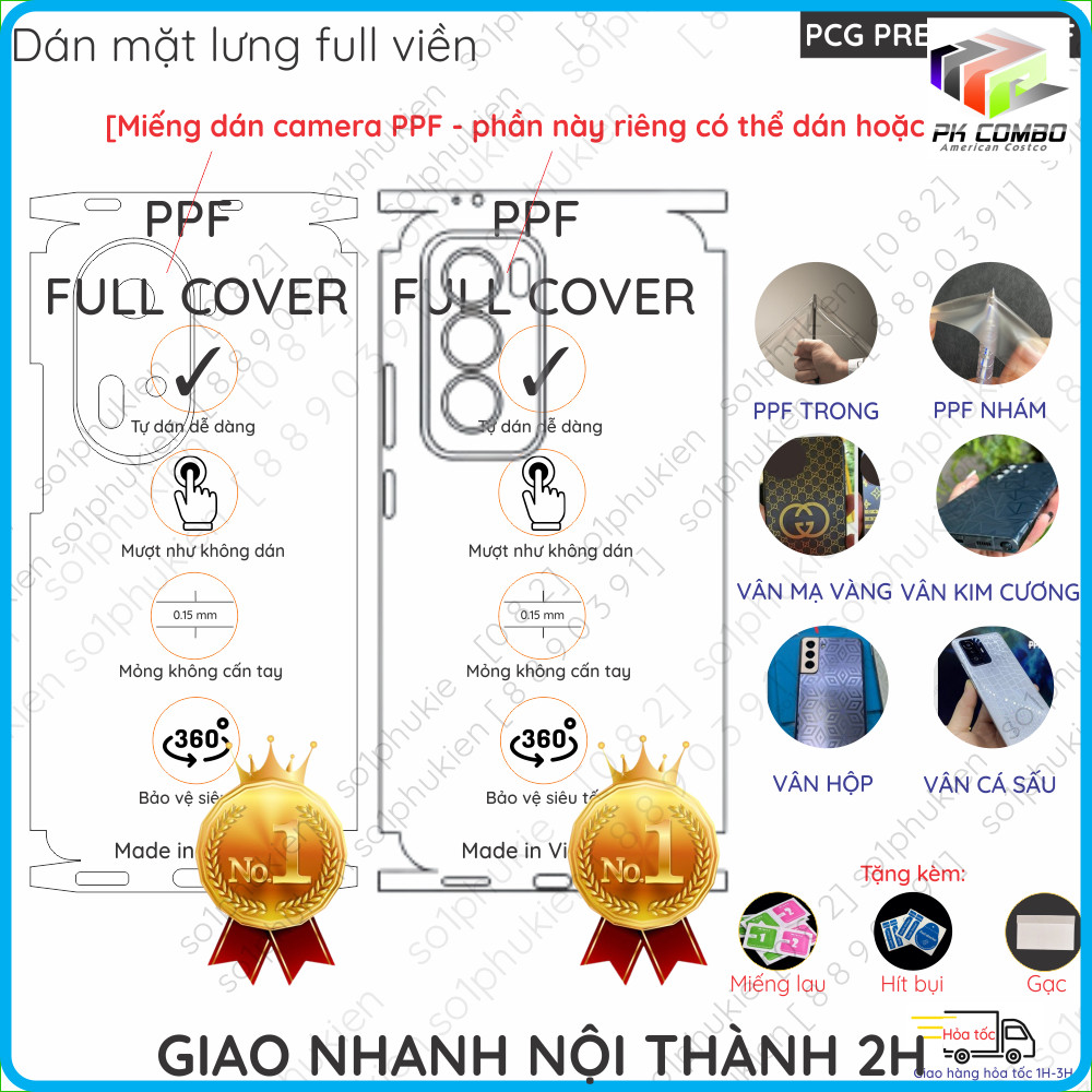 Dán PPF mặt lưng full viền Oppo Reno12 5G/ Reno12 Pro 5G/ Reno12 F 5G (Reno 12, 12 pro, 12F)/ Reno 1