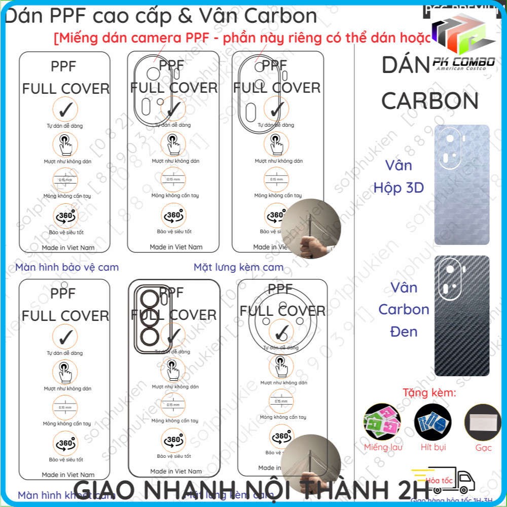 Dán PPF & Vân Carbon OPPO Reno12 5G (Reno 12 5G)/ Reno12 Pro 5G/ Reno12 F 5G/Reno 11 5G/ Reno 11 pro