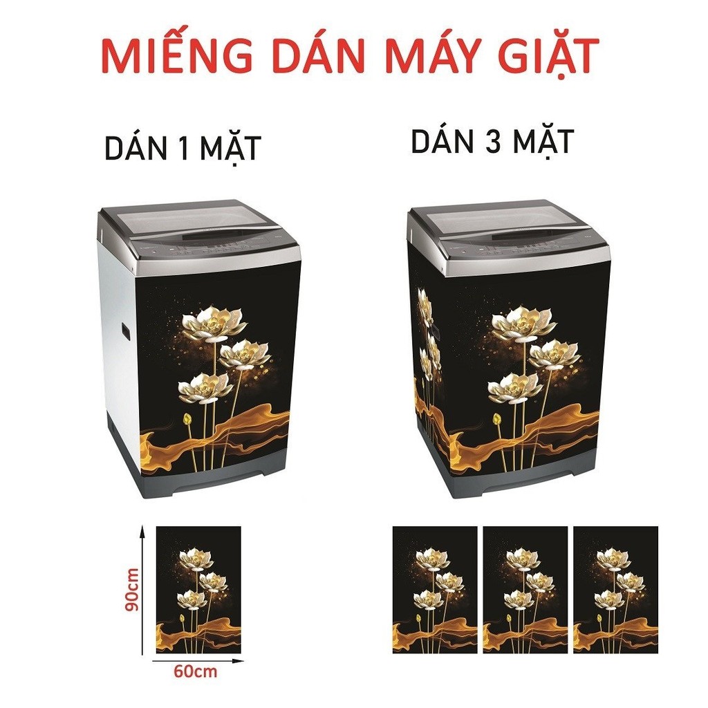 Decal dán máy giặt SEN VÀNG (nền đen) - KT (60x90) cm