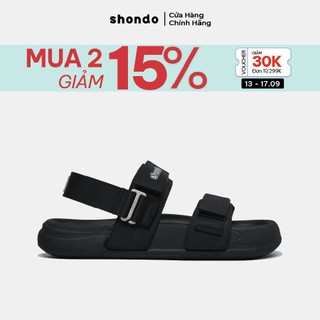 Giày Sandal Nam Nữ Đế Bánh Mì Platy 5 SHONDO Êm Ái, Thời Trang Phối Khoen Gài Màu Full Đen PL51010