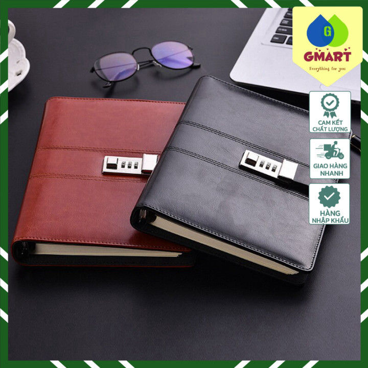 GSmart - Sổ tay lập kế hoạch khổ A5 có khóa số, ghi chép da PU Business Password Lock Man Notebook