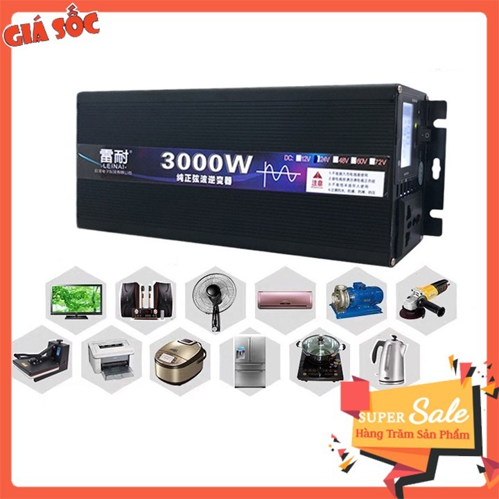 Kích điện 12v lên 220v sin chuẩn 3000W điện áp ổn định, quạt làm mát cảm biến nhiệt