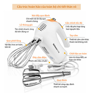Máy đánh trứng cầm tay NETMEGO 300W tốc độ nhanh, hoạt động êm ái, bảo vệ quá nhiệt