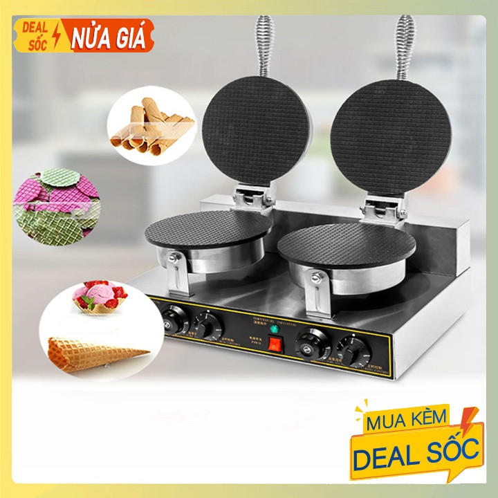 Máy làm bánh quế công nghiệp 2400W điều chỉnh 50 - 300 độ, làm nóng nhanh