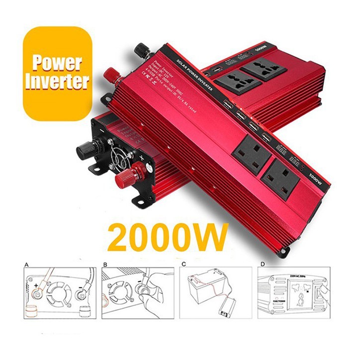 Bộ đổi nguồn 12v lên 220v CARMAER 2000W điện áp ổn định, quạt làm mát cảm biến nhiệt