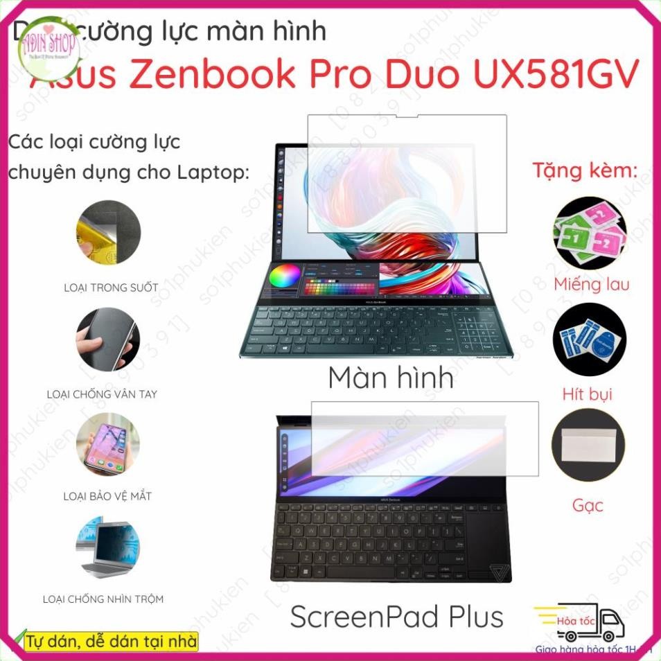Dán màn hình cường lực Asus Zenbook Pro Duo UX581GV/UX533FD/UX482EG/UX482EA/UX481F/ UX8402 nano dẻo 