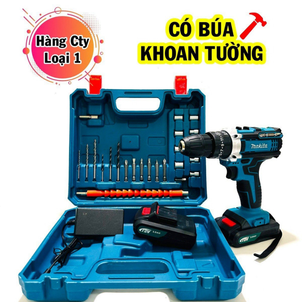 Máy Khoan DESAWI Makita 10Ly 72V - Hàng Chuẩn Lõi Đồng, 3 Chức Năng - Tặng 24 Món Phụ Kiện