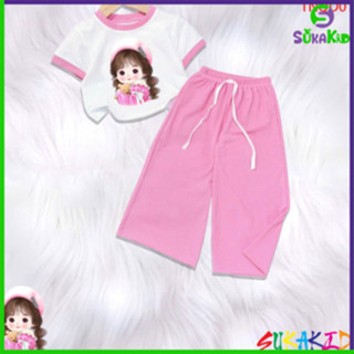 Bộ đồ bé gái tay ngắn quần ống rộng thun gân lạnh cho bé 6kg đến 30kg.TNQD01. .