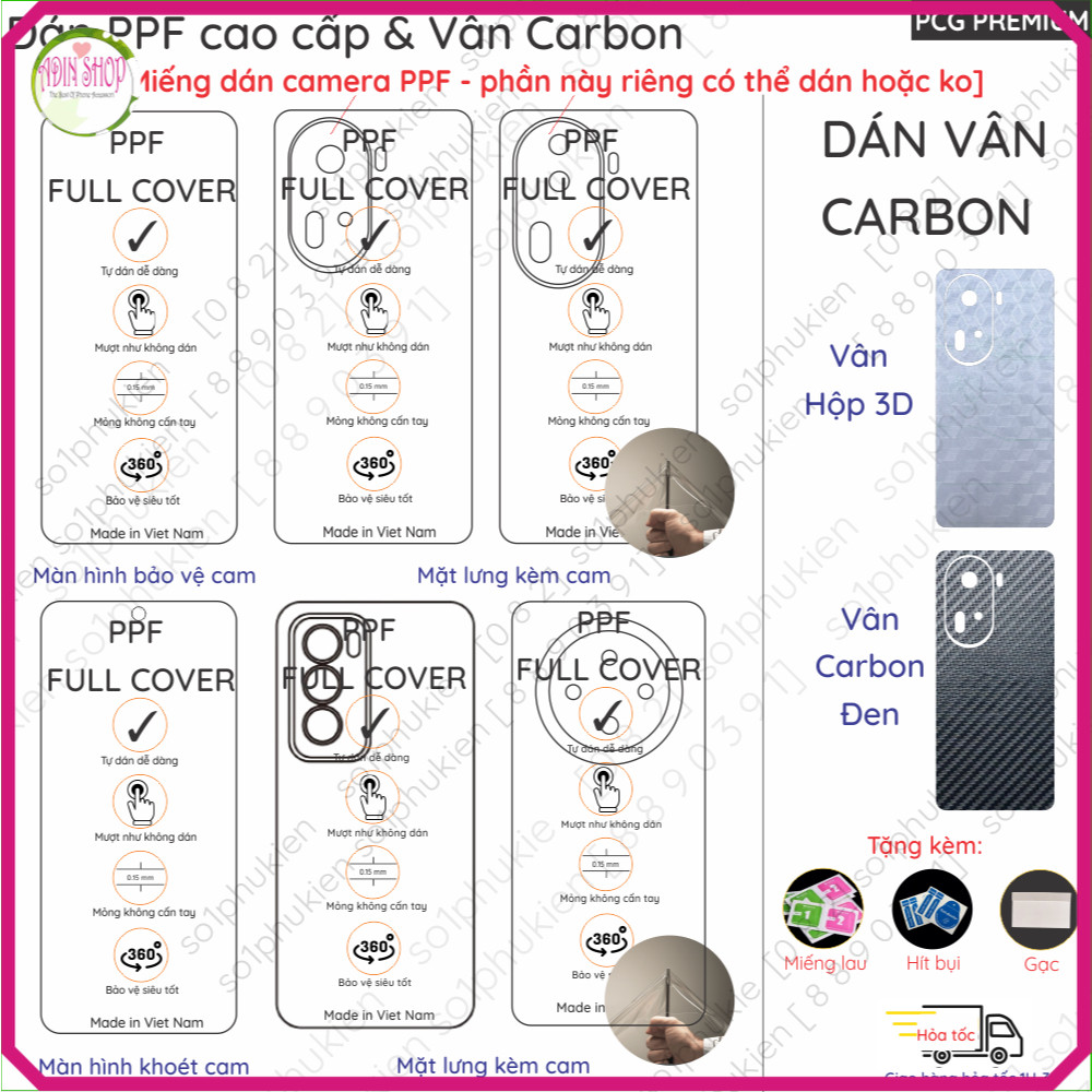 Dán PPF & Vân Carbon OPPO Reno12 5G (Reno 12 5G)/ Reno12 Pro 5G/ Reno12 F 5G/Reno 11 5G/ Reno 11 pro