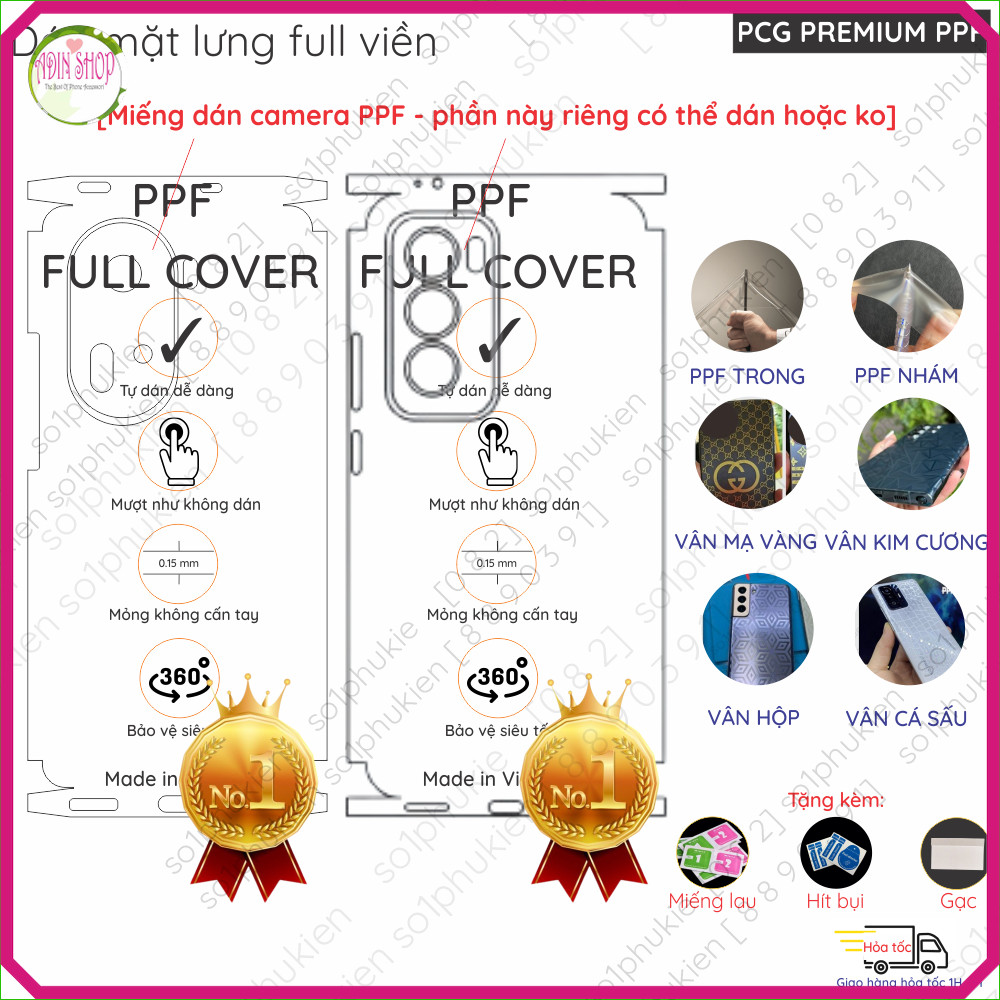 Dán PPF mặt lưng full viền Oppo Reno12 5G/ Reno12 Pro 5G/ Reno12 F 5G (Reno 12, 12 pro, 12F)/ Reno 1