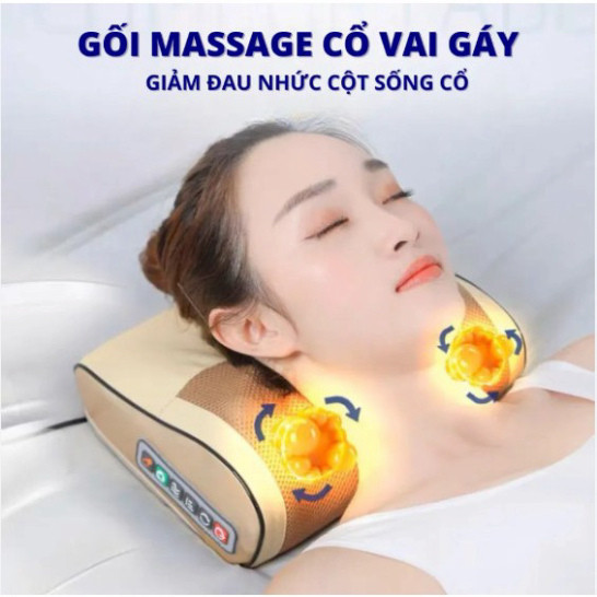 Gối Massage Cổ Vai Gáy - Máy Massage Hồng Ngoại 20 Bi Cao Cấp Bảo Hành 12 Tháng