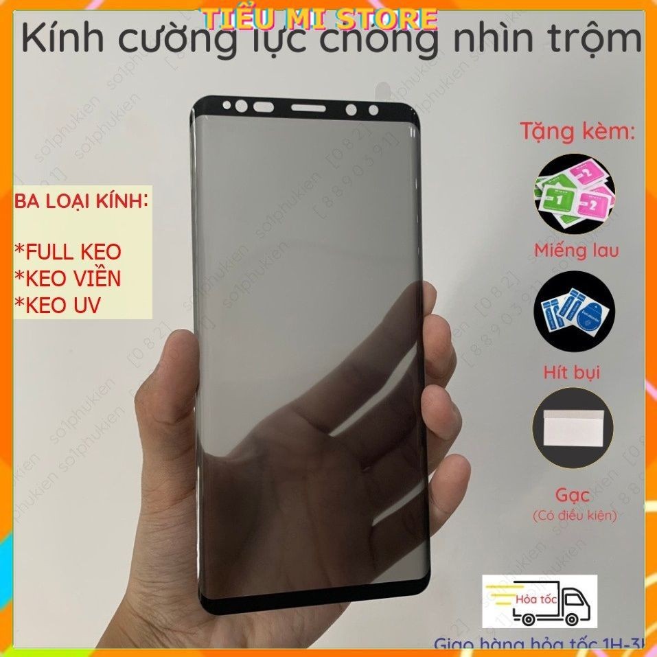 Kính cường lực chống nhìn trộm Samsung Galaxy Note 9, Samsung Note 8 (full keo; keo viền; keo uv)