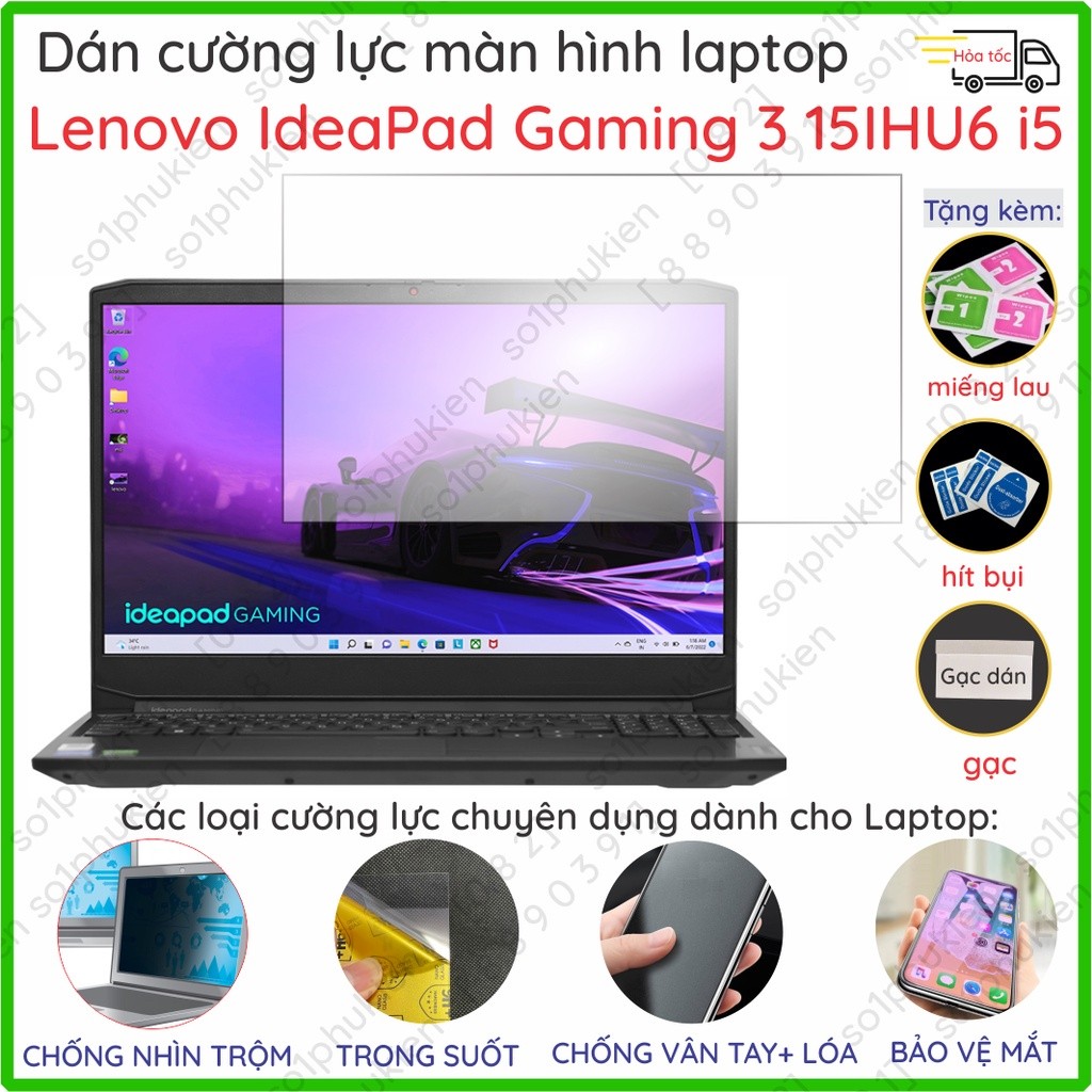 Dán màn hình cường lực Laptop Lenovo IdeaPad Gaming 3 15ACH6 nano trong suốt / nhám chống lóa / chốn