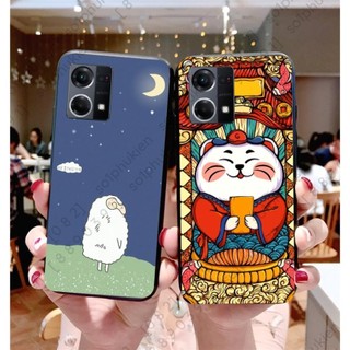 Ốp lưng Oppo Reno 7 4G / Reno 8 4G / Reno 8 5G mặt lưng ép kính chống bể hình dễ thương