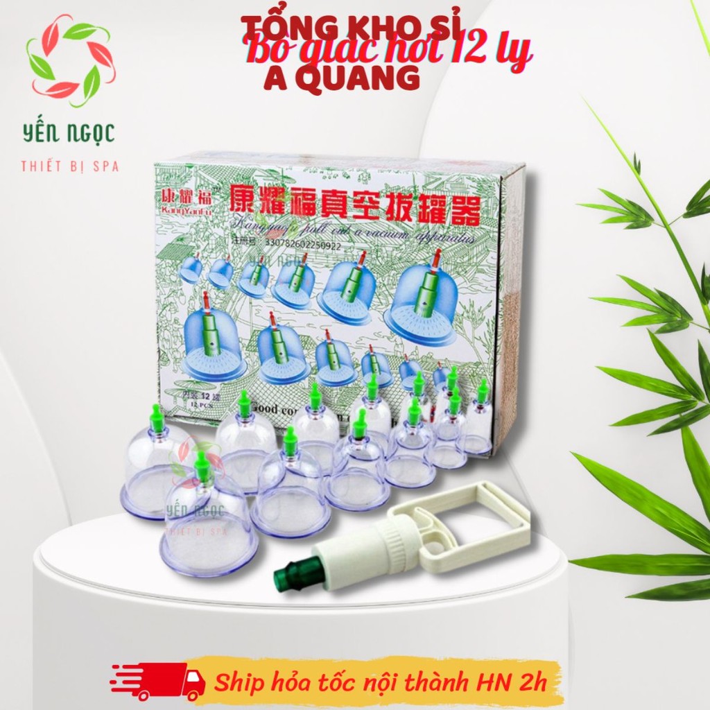 [12 ly] Bộ giác hơi không dùng lửa 12 cốc đủ phụ kiện | Bộ giác hơi 12 ống, Giác Hơi 12 Ly Nhựa Tron