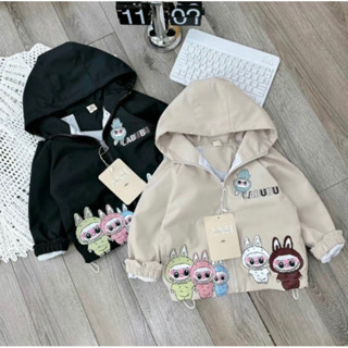 Áo khoác Labubu cho bé trai và bé gái, Áo khoác gió chất liệu gió tráng 2 lớp trong lót lướt siêu xinh size 10kg-30kg