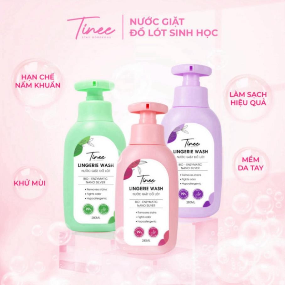 Nước Giặt Đồ Lót Sinh Học Tinee 280ml - Phiên Bản Nano Bạc Kháng Khuẩn, An Toàn Cho Da
