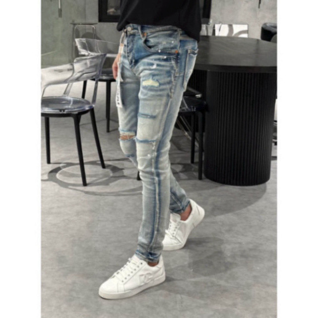 Quần Purple Jean Xanh Chấm Sơn 4 Cúc Quần Bò Purple Xanh Sẫm Chấm Sơn Chất Co Giãn Hottrend 2024