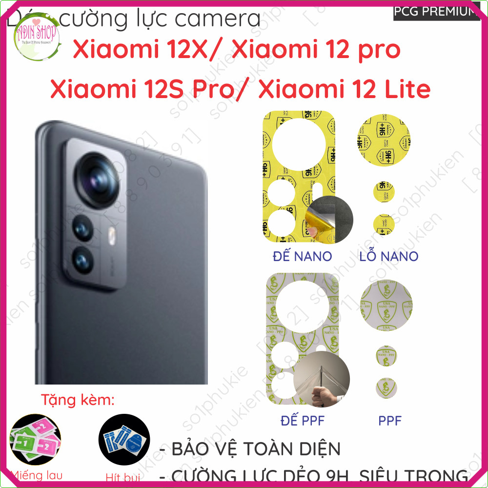 (mua 1 tặng 1) Bộ Dán cường lực camera Xiaomi 12/ 12 Lite/ 12X/ 12 pro/ 12S/ 12S Pro loại nano, ppf 