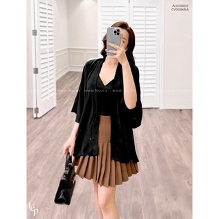 Áo kimono đen 1AO0166DE phối chân váy rập li Lep'