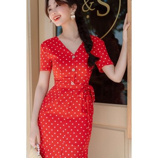 Váy chấm bi Maxi Jenn - Đỏ cam 5MAXIJENN Lep'