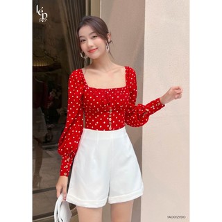Áo cổ vuông nhún ngực phối quần lơ vê Lep' 1AO0127DO