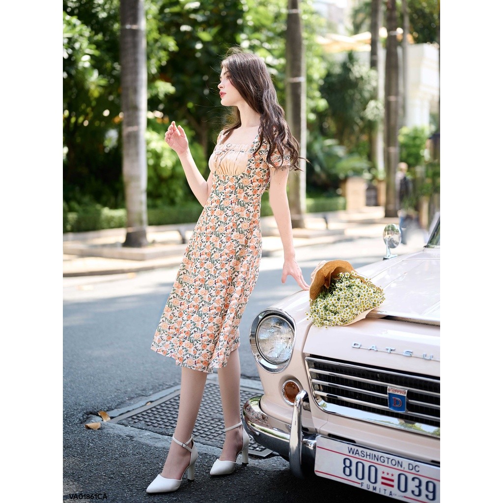 Đầm hoa phối ngực 1VA01861CA Lep'