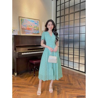Váy cổ V nhún hông 1VA01894XT Lep'