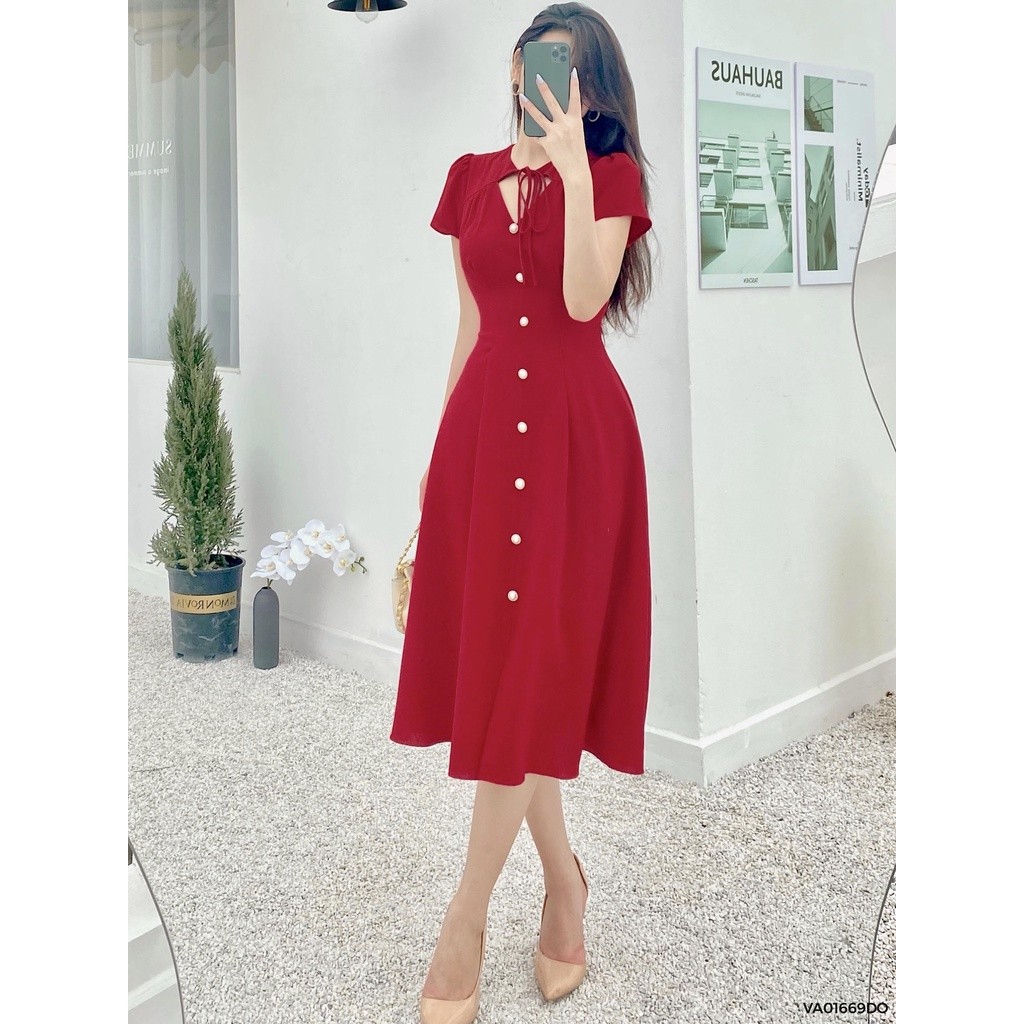 Váy buộc nơ cổ 1VA01669DO Lep'