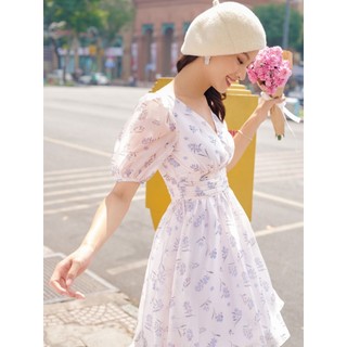 Váy cổ v nhún eo 1VA641BE Lep'