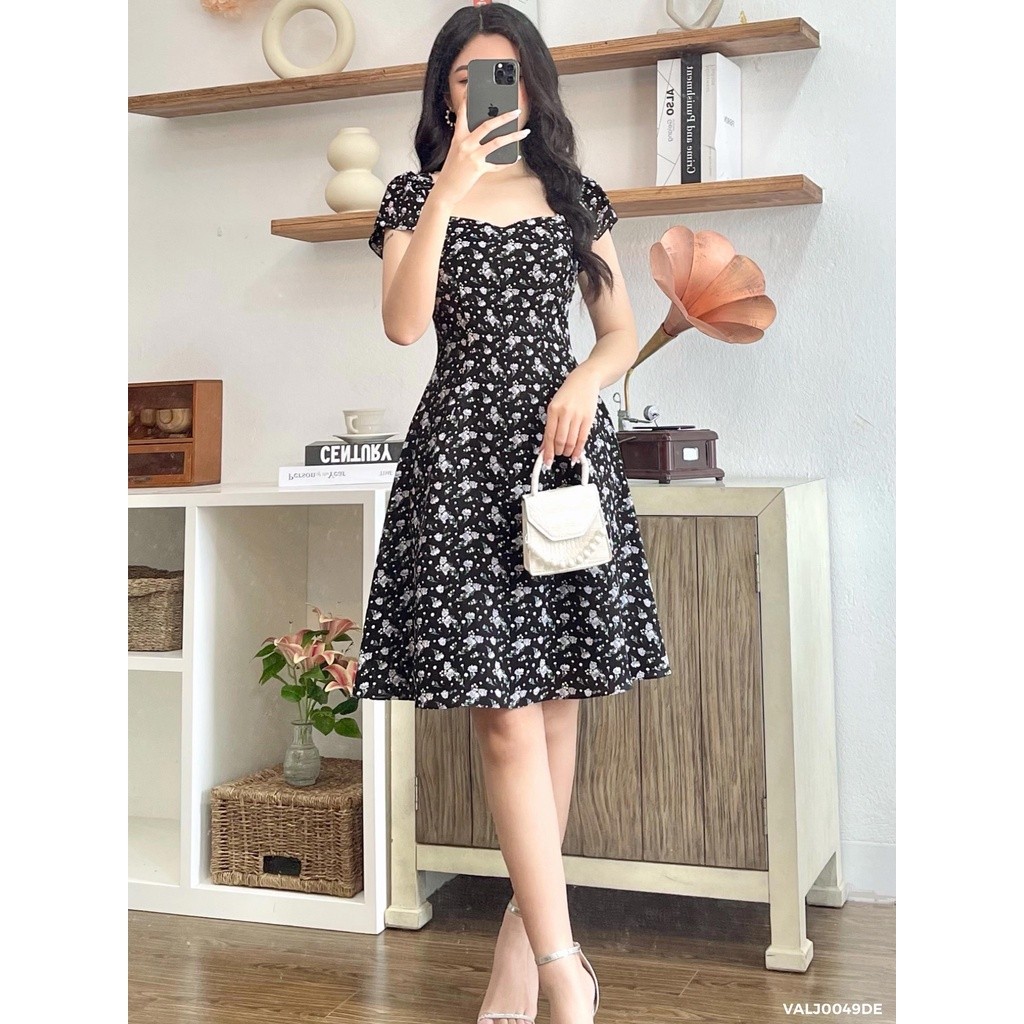 Váy đen hoa xanh basic 1VALJ0049DE Lep'