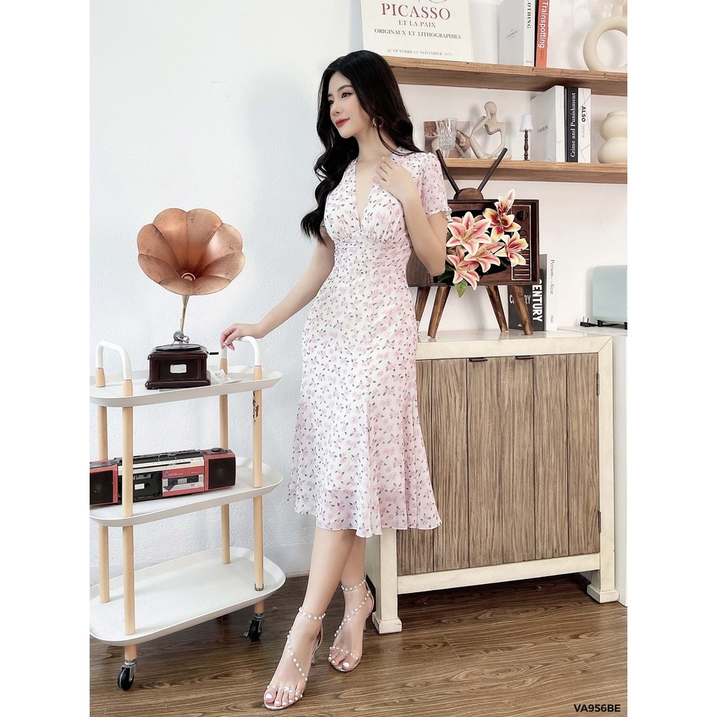 Váy cổ v đuôi cá 1VA956BE Lep'