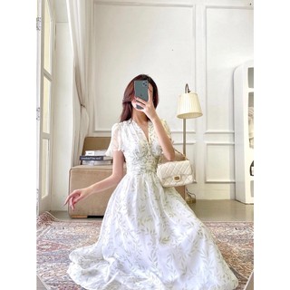 Váy cổ V nhún eo_1VA1340TR_Lep'
