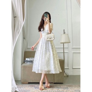 Váy cổ V nhún eo_1VA1340TR_Lep'