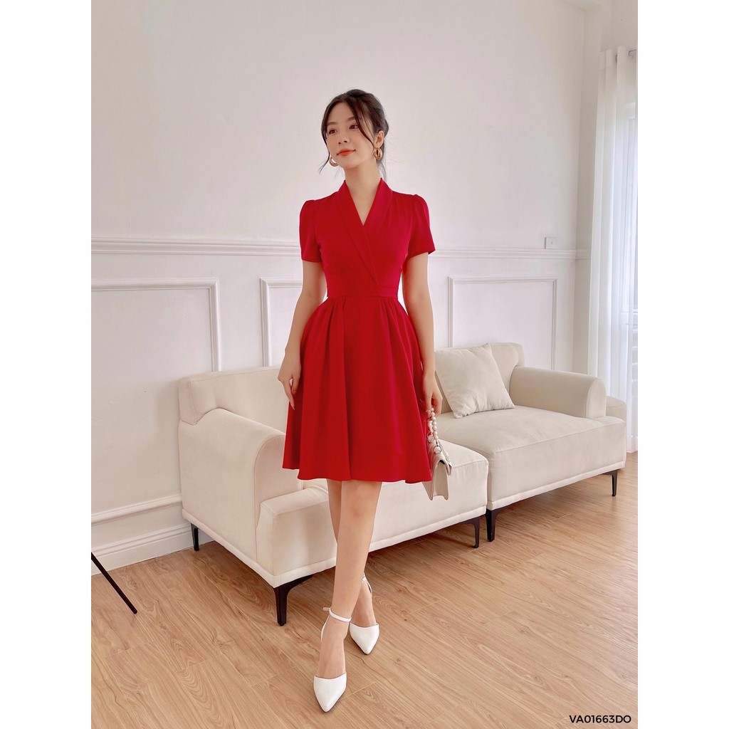 Váy lụa cổ bẻ ve 1VA01663DO Lep'