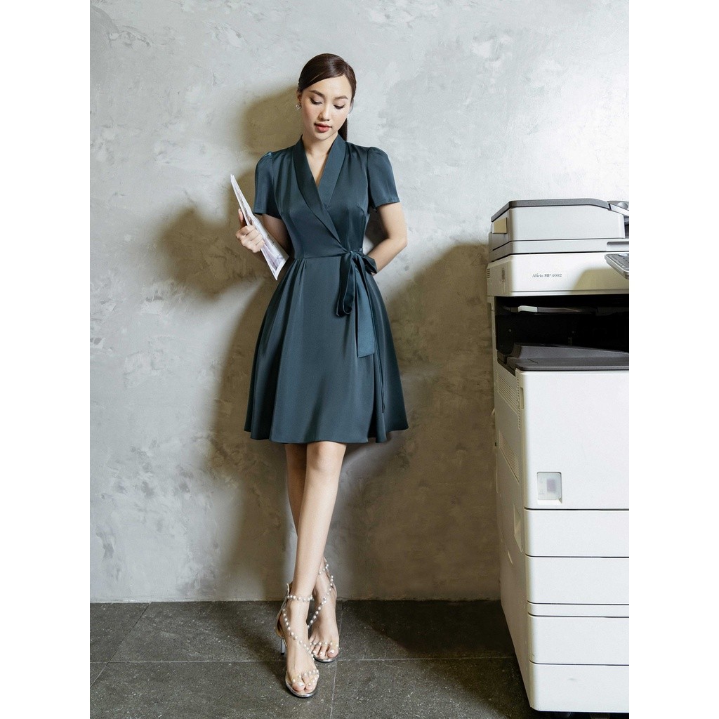 Váy lụa cổ bẻ ve 1VA01663XL Lep'