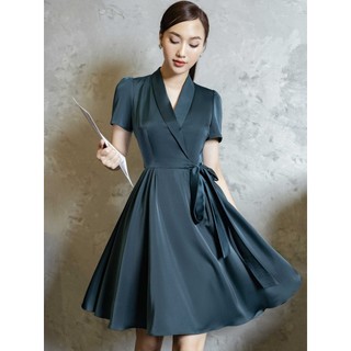 Váy lụa cổ bẻ ve 1VA01663XL Lep'