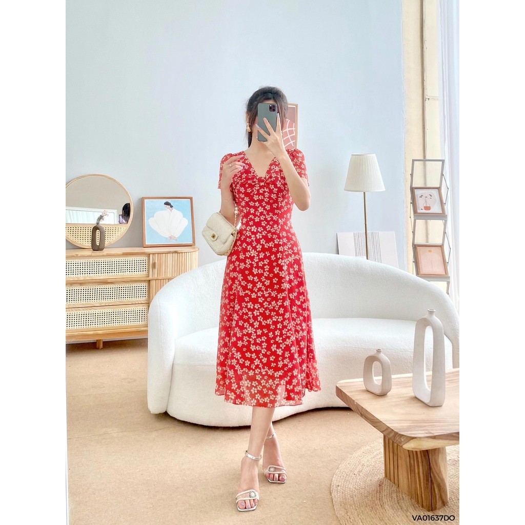 Váy cổ tim nơ 1VA01637DO Lep'
