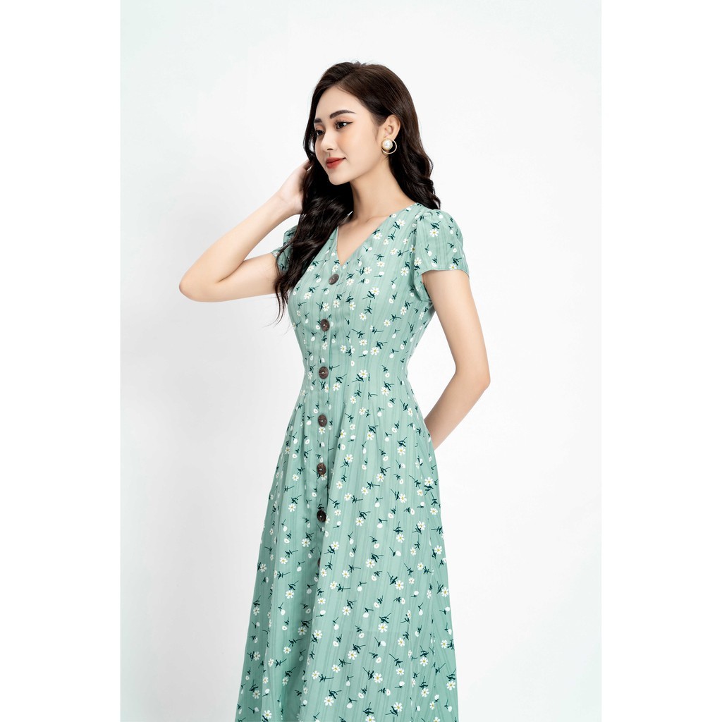 Váy cổ V 1 hàng cúc_3VA068XT_Lep'