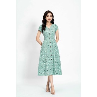 Váy cổ V 1 hàng cúc_3VA068XT_Lep'
