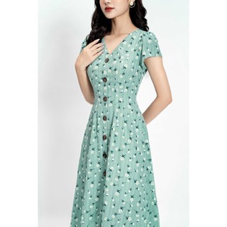Váy cổ V 1 hàng cúc_3VA068XT_Lep'