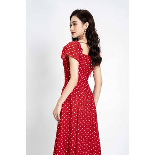 Váy chấm bi rút ngực_1VA959DO_Lep'