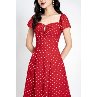 Váy chấm bi rút ngực_1VA959DO_Lep'