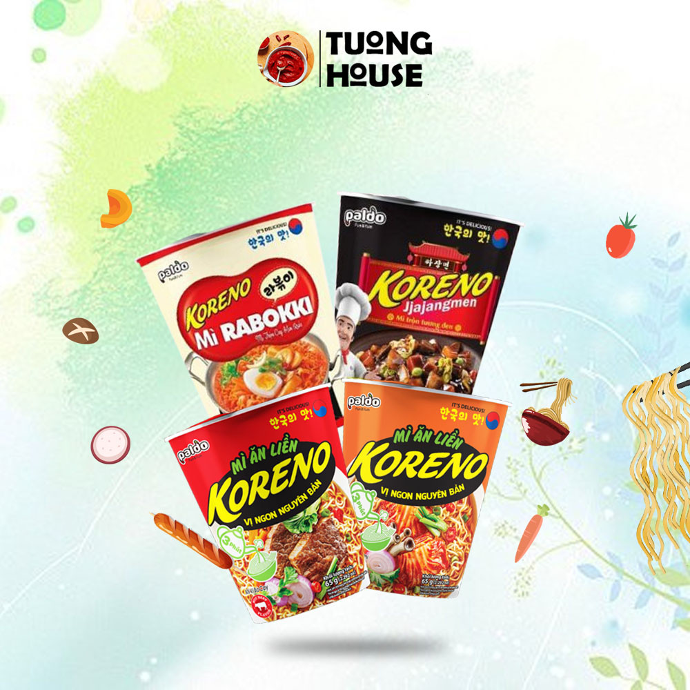 Mì Trộn Rabokki Koreno Ly 65g (mì kim chi, bò cay, rabokki,...)
