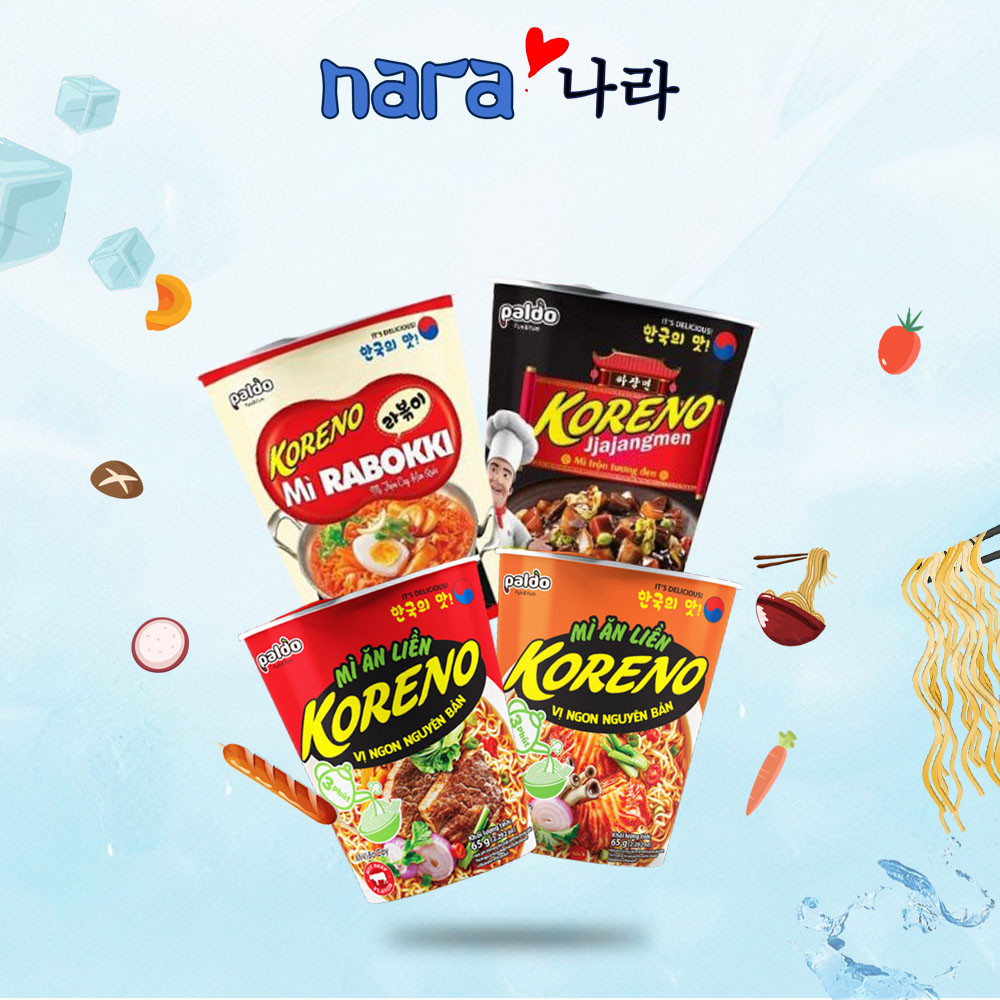 Mì Trộn Rabokki Koreno Ly 65g (mì kim chi, bò cay, rabokki,...)