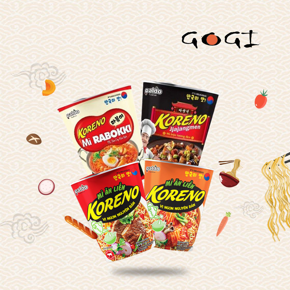 Mì Trộn Rabokki Koreno Ly 65g (mì kim chi, bò cay, rabokki,...)