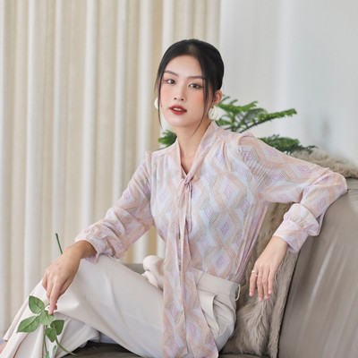 Áo Sơ Mi Nữ Thắt Nơ GILLEE Tay Phồng Voan Hình Thoi Có Lót FAK061
