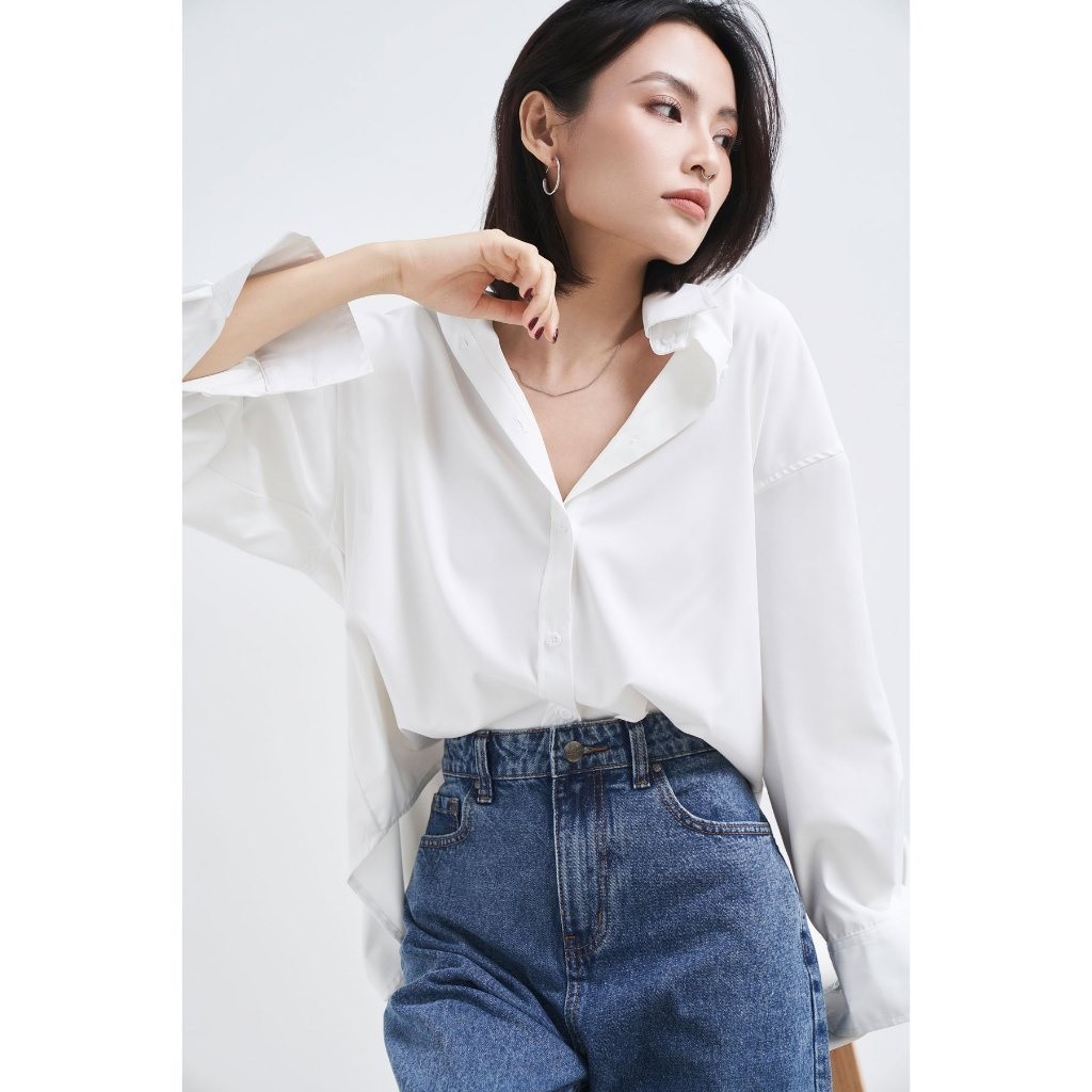 Áo sơ mi trắng nữ GILLEE dáng oversized, sơ mi form rộng vải kate Mỹ thanh lịch FAS291 | BigBuy360 - bigbuy360.vn
