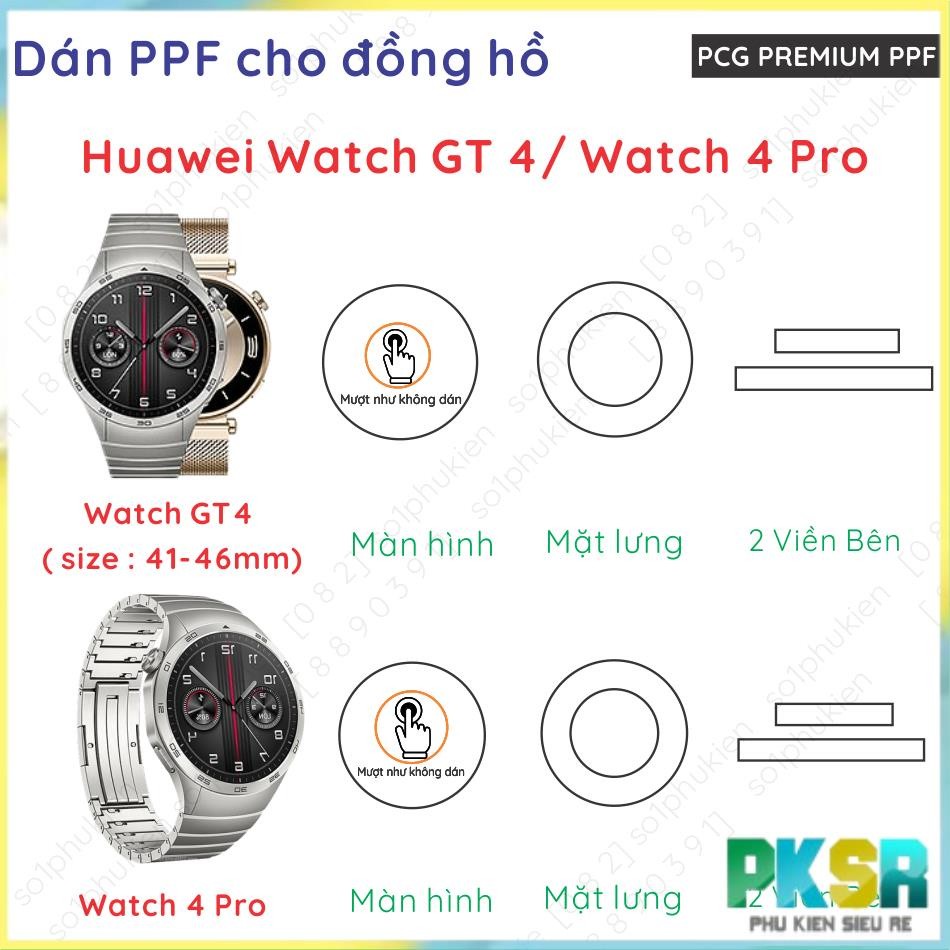 (Mua 1 tặng 1) Dán PPF đồng hồ Huawei GT 4 5 46mm, 41mm/ Watch 4 Pro loại trong, nhám dành cho màn hình, mặt đế, viền